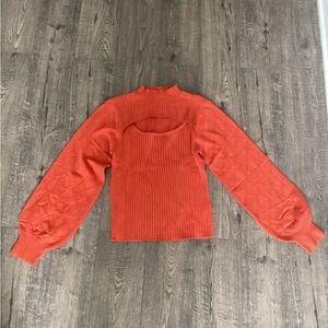 Women’s Orange Ribbed Sweater with Quilted Sleeves Size M NWOT Know Brand chic